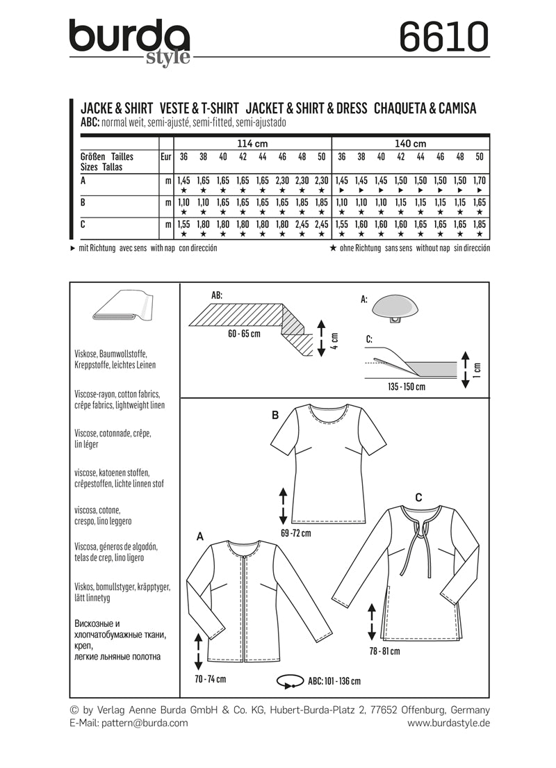 Symønster PDF symønster - Burda 6610 - Jakke Skjorte Topp Tunika - Dame Gutt | Bilde 7