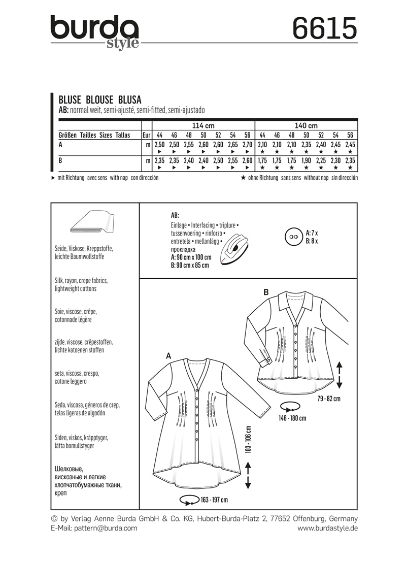 Symønster PDF symønster - Burda 6615 - Bluse Topp - Dame | Bilde 4
