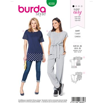 burda symønster dameskjorter lange ermer/korte ermer med/uten slips #6330 
