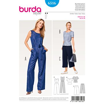 burda symønster dameoverall - topp - bukser 6516 