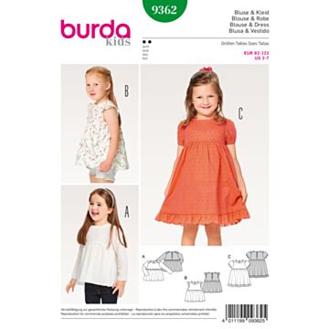 Burda 9362 - Bluse Kjole - Jente