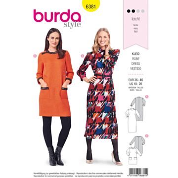 burda symønster dameblusekjole, slirekjole 6381 