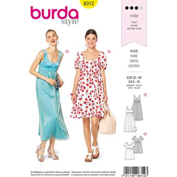 burda symønster sommerkjoler for kvinner 6312 