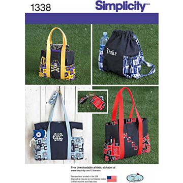 Simplicity 1338 - Stoffvesker i tre størrelser, ryggsekk og myntveske